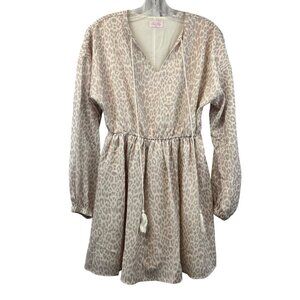 Pink Lily Womens Cheetah Print A-Line Mini Dress Long Sleeve Multicolor Small